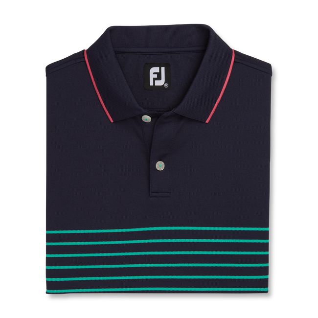 Camisas Footjoy Breton Stripe Stretch Pique Knit Collar Hombre Azul Marino Verde | KOPSGWF-28