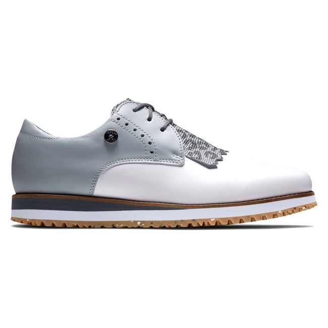 Zapatos de Golf Footjoy Deporte Retro - Kiltie Mujer Blancas Gris | VXIJNSZ-05