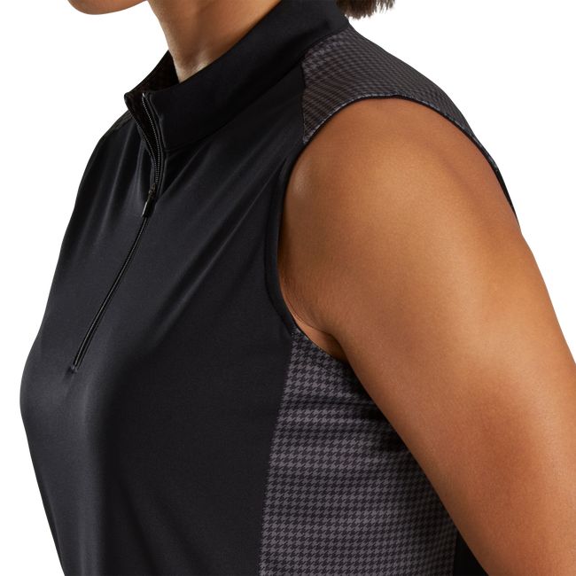 Camisas Footjoy 1/4 Zip Houndstooth Trim Mujer Negras | KVDZXWL-16