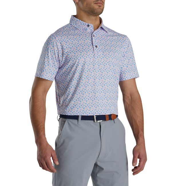 Camisas Footjoy Atléticos Fit Beach Print Lisle Self Collar Hombre Rosas Azules | TOAVGCD-04