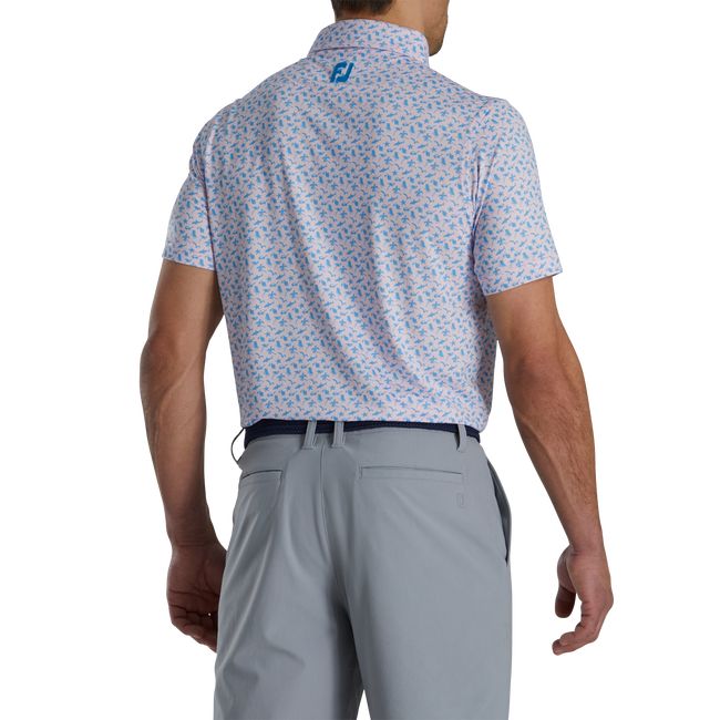 Camisas Footjoy Atléticos Fit Beach Print Lisle Self Collar Hombre Rosas Azules | TOAVGCD-04