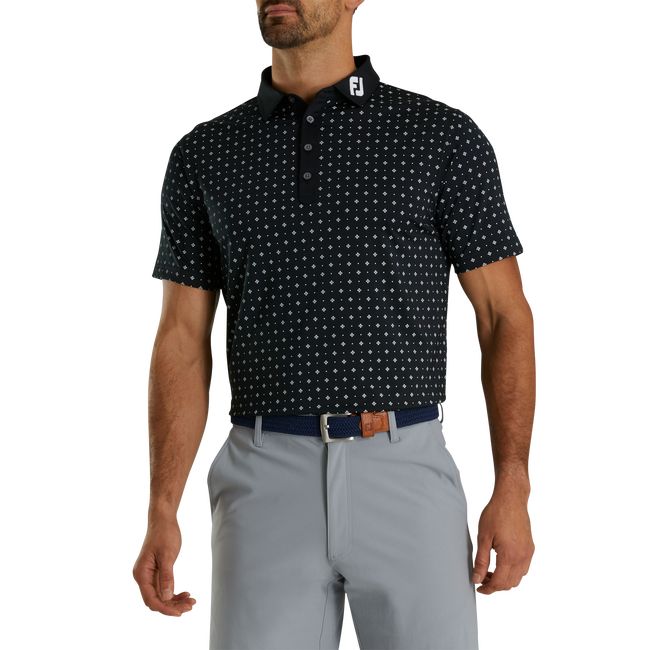 Camisas Footjoy Atléticos Fit Deco Print Self Collar Hombre Negras | LJGBPUZ-69