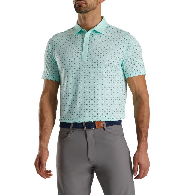 Camisas Footjoy Atléticos Fit Deco Print Self Collar Hombre Verde Menta | OBUXIJZ-50