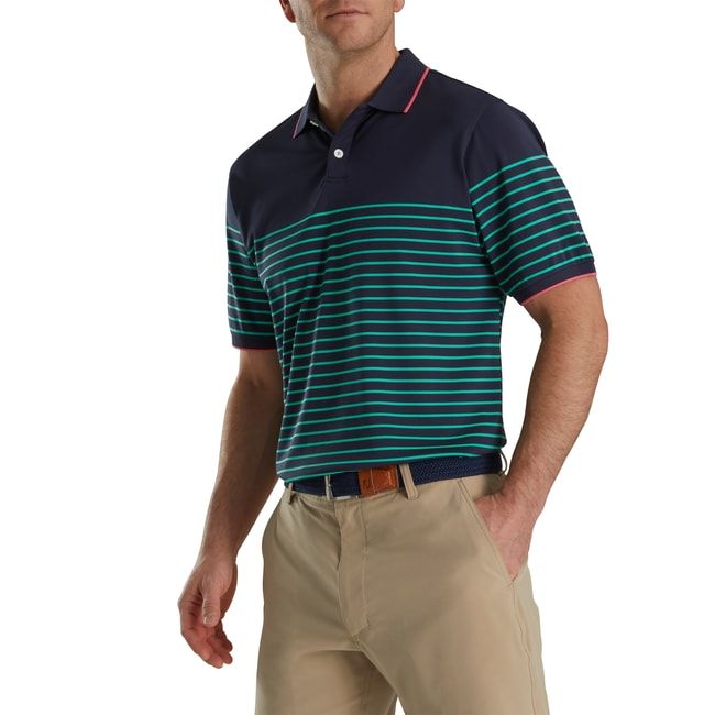 Camisas Footjoy Breton Stripe Stretch Pique Knit Collar Hombre Azul Marino Verde | KOPSGWF-28