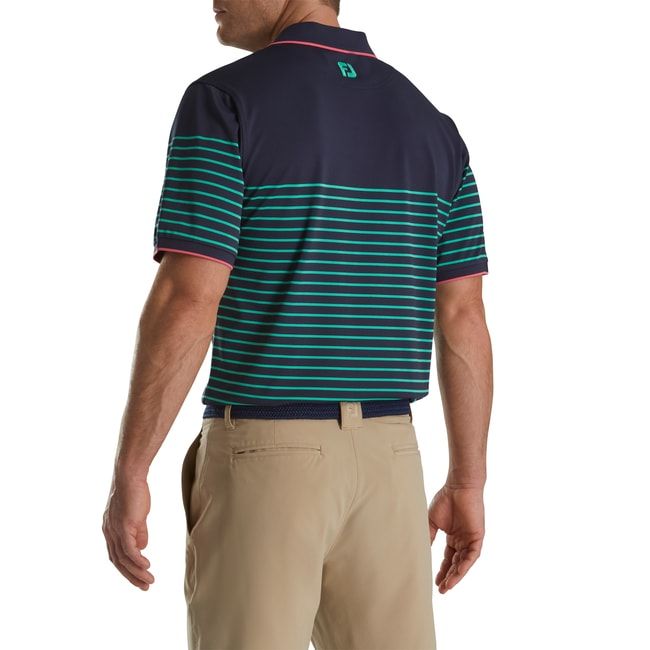 Camisas Footjoy Breton Stripe Stretch Pique Knit Collar Hombre Azul Marino Verde | KOPSGWF-28