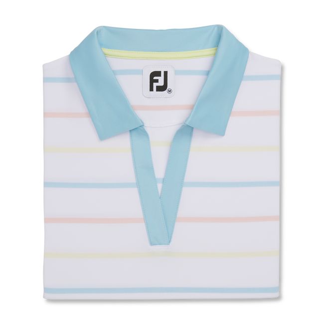 Camisas Footjoy Cap Sleeve Birdseye Stripe Mujer Blancas Azules | QUARCYM-34