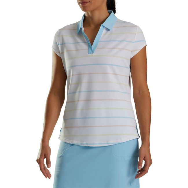 Camisas Footjoy Cap Sleeve Birdseye Stripe Mujer Blancas Azules | QUARCYM-34