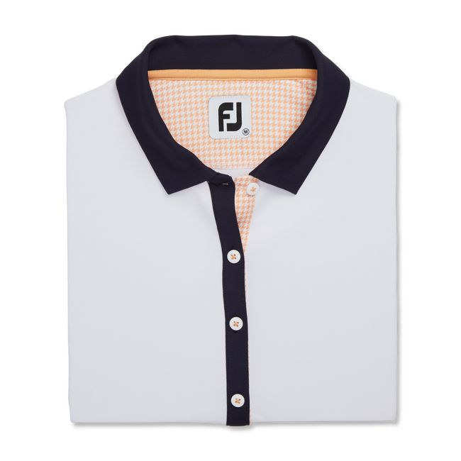 Camisas Footjoy Houndstooth Print Trim Mujer Blancas Azul Marino | MORSBQK-83