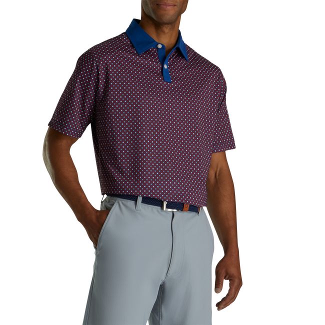 Camisas Footjoy Lisle Circle Print Self Collar Hombre Burdeos | FVQNKPZ-71