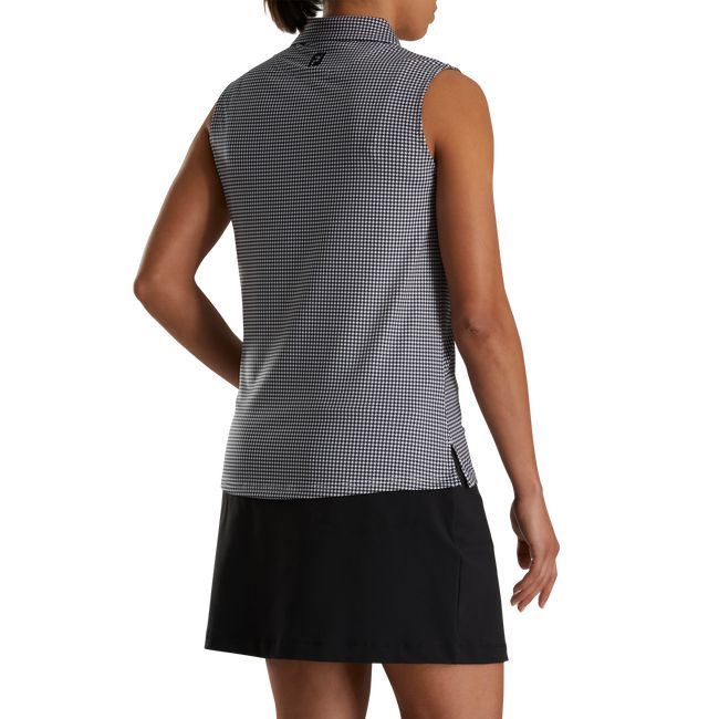 Camisas Footjoy Lisle Houndstooth Sin Manga Mujer Negras | QXZHPIM-78