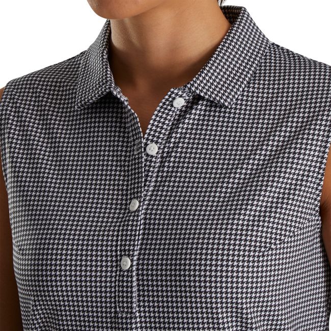 Camisas Footjoy Lisle Houndstooth Sin Manga Mujer Negras | QXZHPIM-78