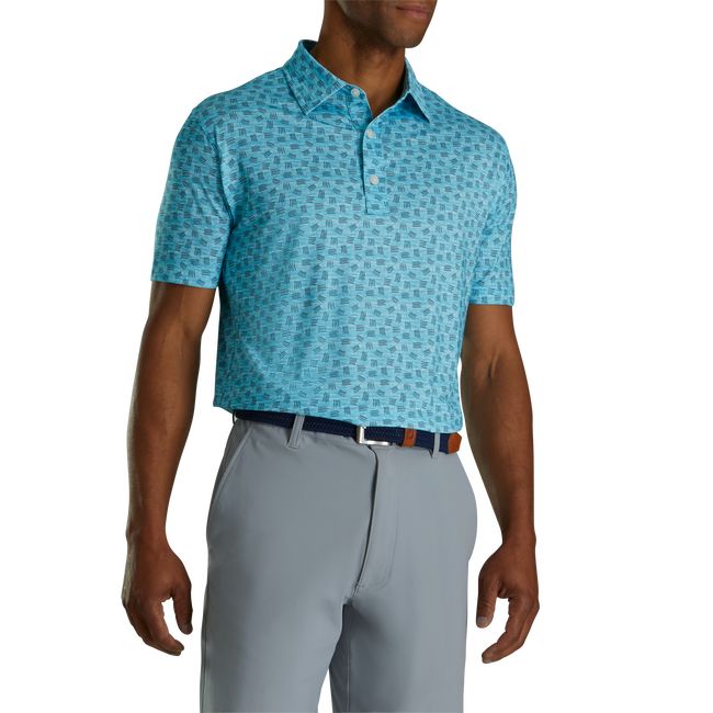 Camisas Footjoy Lisle Sketched Print Self Collar Hombre Turquesa | QHLIUFV-70