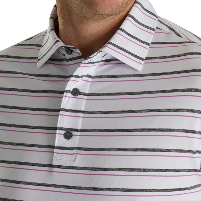 Camisas Footjoy Lisle Space Dyed Stripe Self Collar Hombre Blancas | DHFCMNA-04