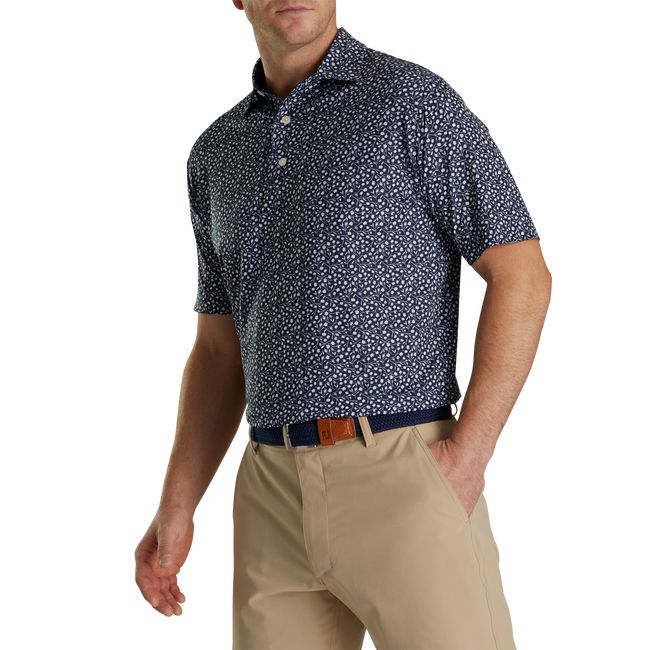 Camisas Footjoy Lisle Tossed Tulips Self Collar Hombre Azul Marino Blancas | ZWTNEOH-12