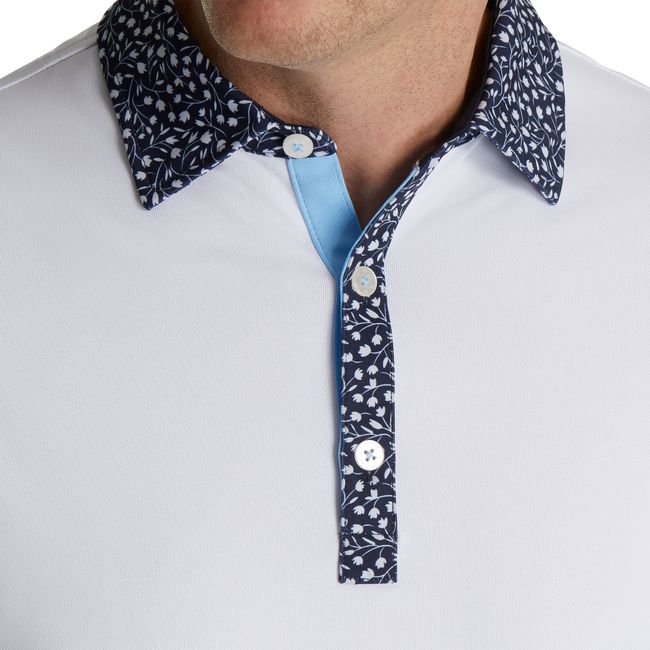 Camisas Footjoy Pique Tulip Trim Stretch Lisle Collar Hombre Blancas Azul Marino | LOTMDNA-53