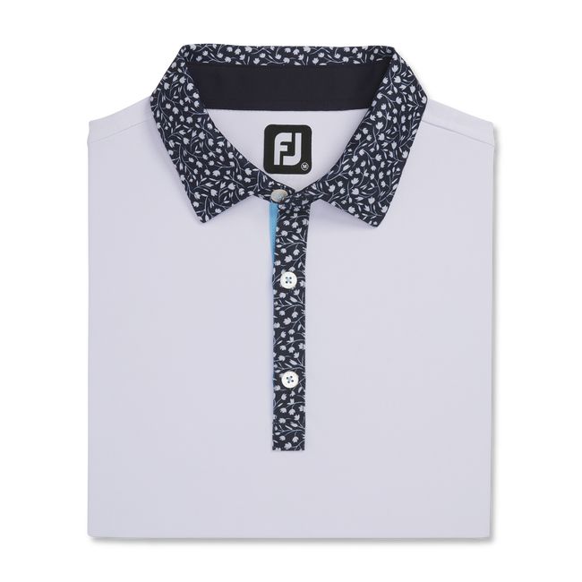 Camisas Footjoy Pique Tulip Trim Stretch Lisle Collar Hombre Blancas Azul Marino | LOTMDNA-53