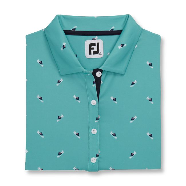 Camisas Footjoy Shoe Print Lisle Self Collar Mujer Verde Menta | GRYCSJM-76