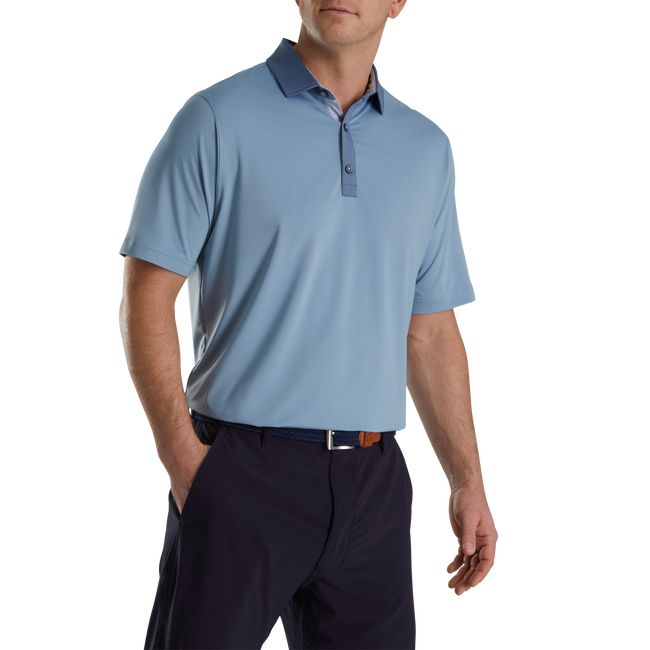 Camisas Footjoy Solid + Spiral Print Trim Lisle Self Collar Hombre Azules | JMSITZA-39