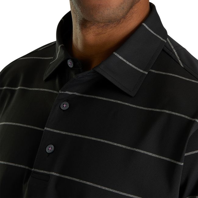 Camisas Footjoy Stretch Pique Chalkstripe Self Collar Hombre Negras | ORVWJEX-71