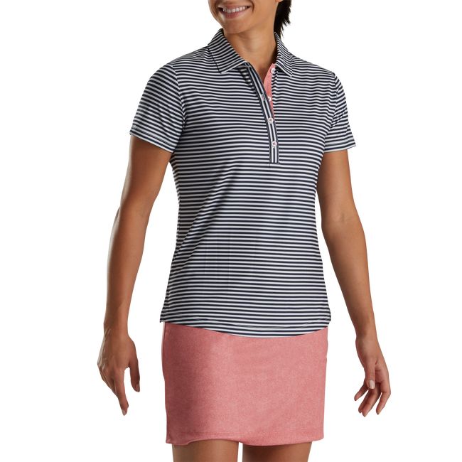 Camisas Footjoy Stripe Full Dull Lisle Mujer Creme Azul Marino | KDIYMWC-54