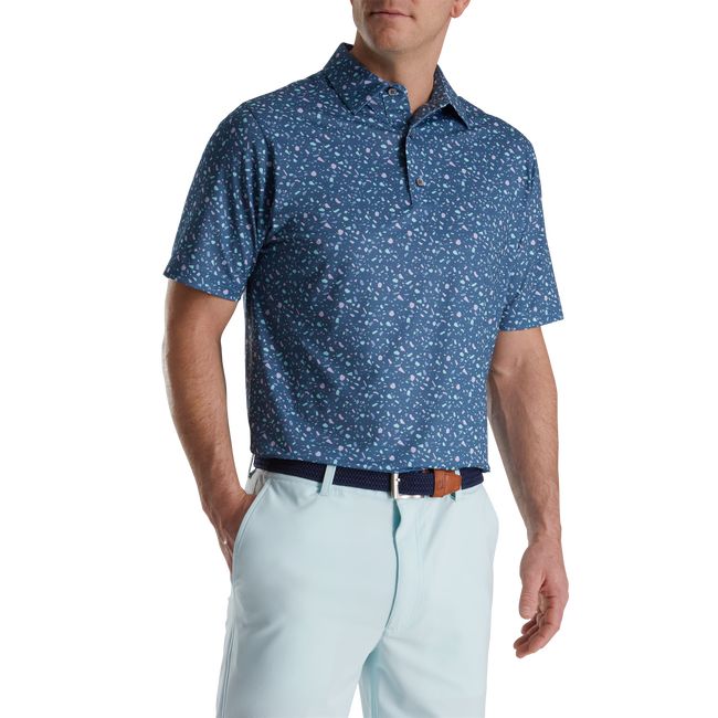 Camisas Footjoy Terrazzo Print Lisle Self Collar Hombre Azules | LYUSIPQ-30