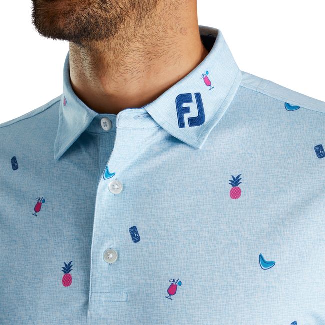 Camisas Footjoy Tiki Print Lisle Self Collar Hombre Azules | IGBPKDE-38