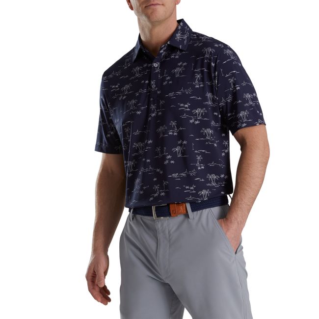 Camisas Footjoy Tropic Golf Print Lisle Self Collar Hombre Negras | CUVTBPE-14