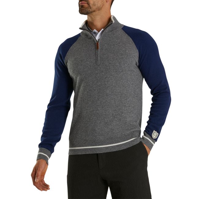 Sudaderas Footjoy Cashmere Quarter-Zip Pullover Hombre Azul Marino Gris | CDSNWVB-71