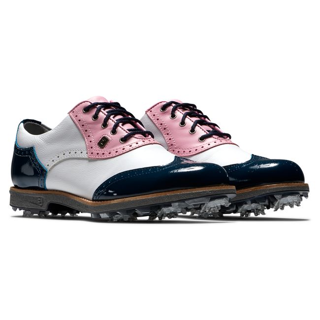 Zapatos Golf Con Pinchos Footjoy Myjoys Premiere Series - Shield Tip Mujer Blancas Rosas Azul Marino | BIDRFJG-71