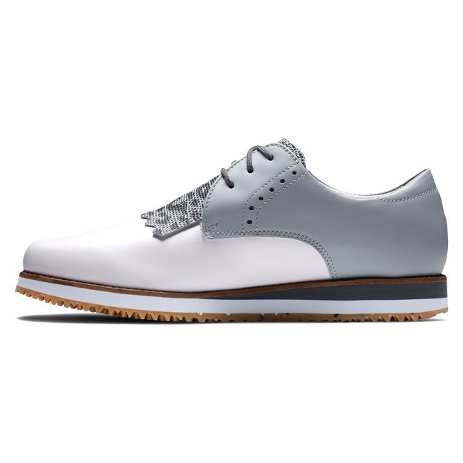 Zapatos de Golf Footjoy Deporte Retro - Kiltie Mujer Blancas Gris | VXIJNSZ-05