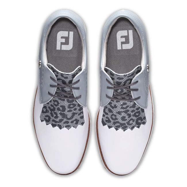 Zapatos de Golf Footjoy Deporte Retro - Kiltie Mujer Blancas Gris | VXIJNSZ-05